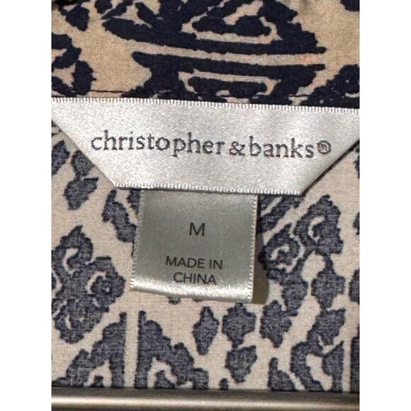 Christopher & Banks Shirt Button Up Blue/Beige Geometric Print Size Medium - Picture 4 of 7
